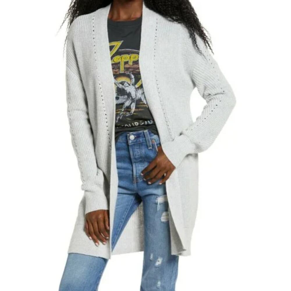 Nordstrom Bp Open Front Chunky Cotton Knit Cardigan Long Sweater Grey MEDIUM NWT
